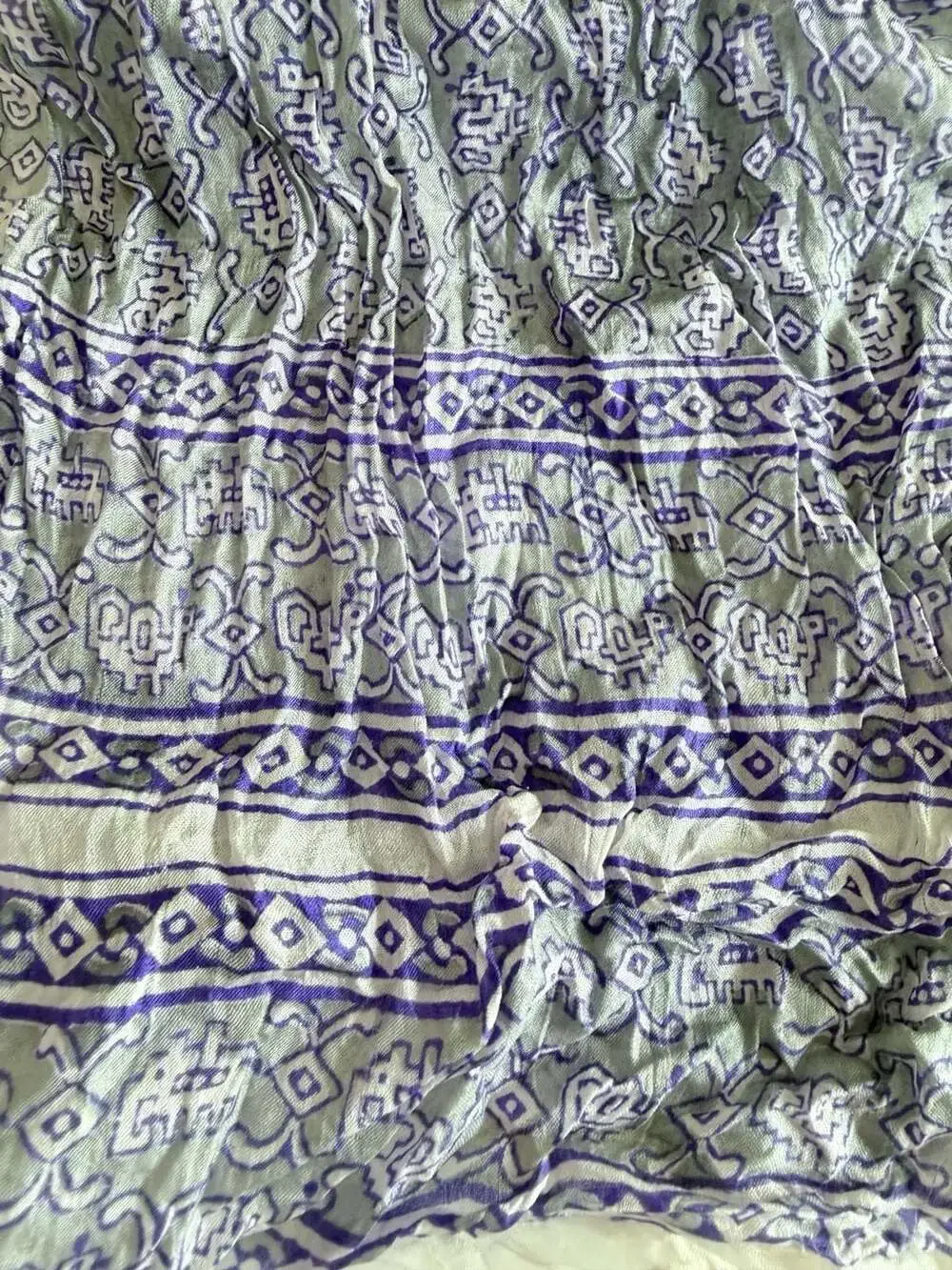 Vintage 100% Silk Purple and Grey Geometric Printed Crinkle Scarf